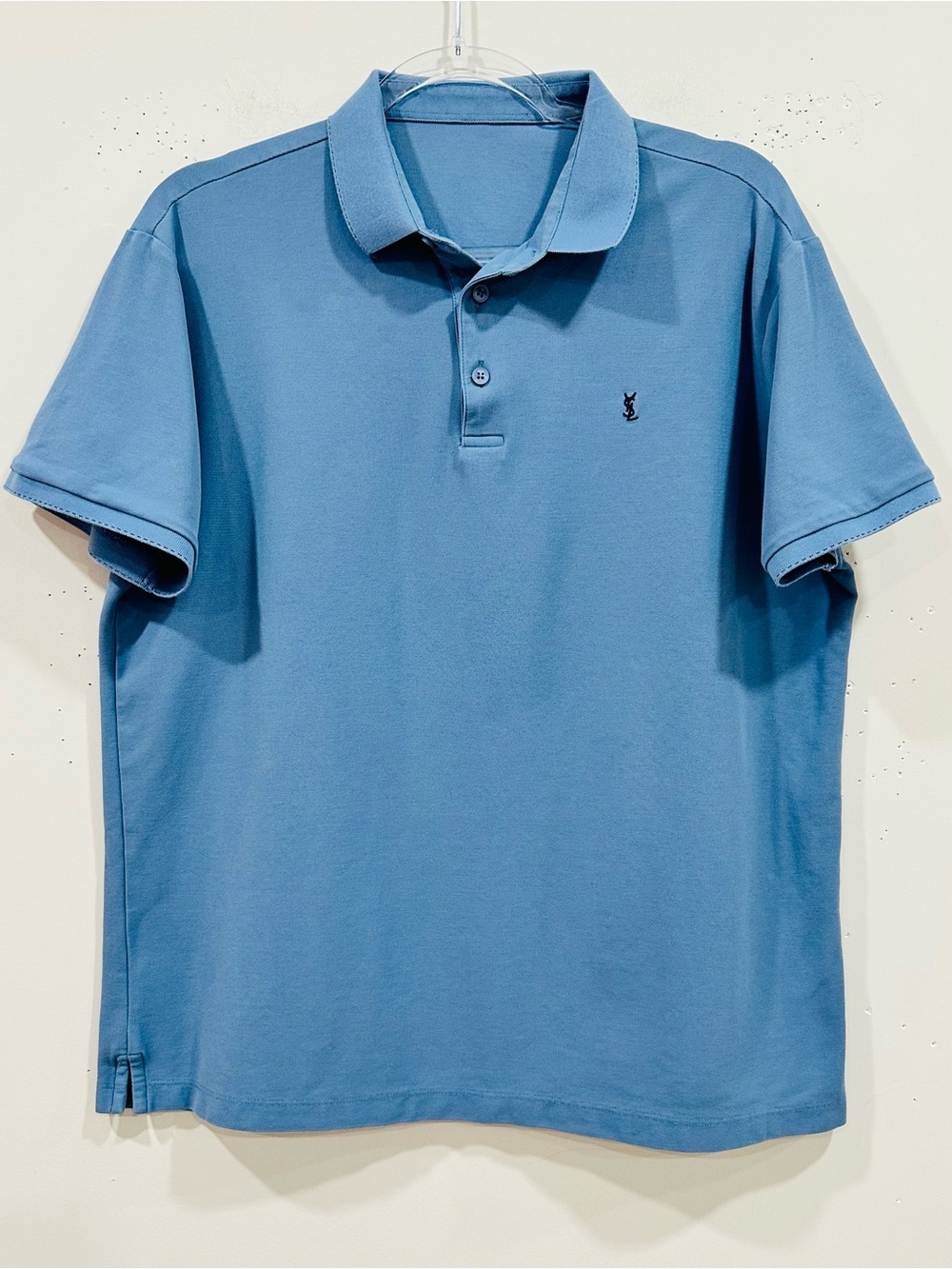 Vintage Style Short Sleeve Polo Shirt - Smokey Blue - Size L